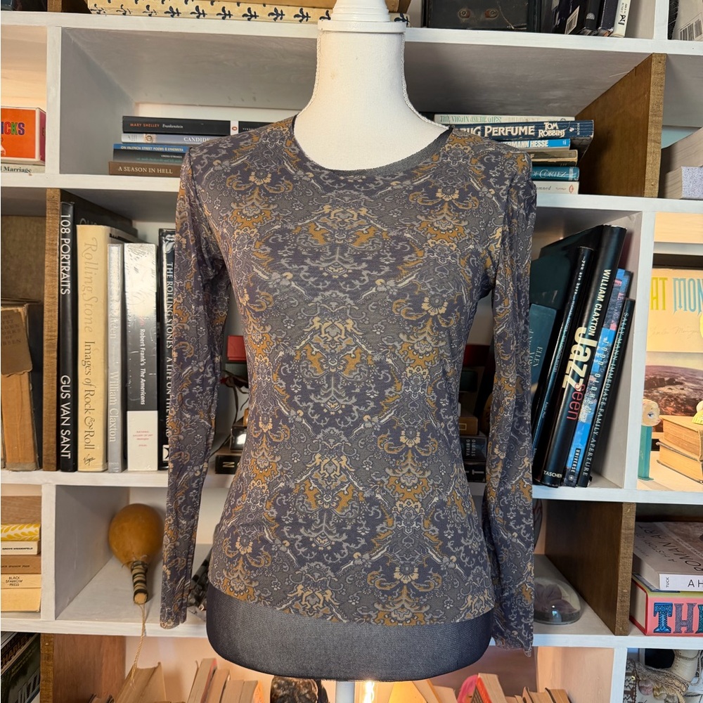 Only Hearts Gray and Mustard Patterned Long Sleeve Tee